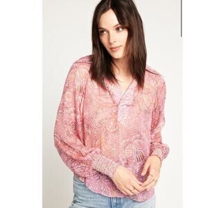Joie Women's Ione Printed Viscose Blouse with Cami Magenta Haze, Size M, NWT